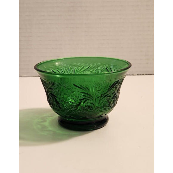 Anchor Hocking Depression Glass Footed Bowl Dessert Cup Emerald Forest Green Vtg - Picture 3 of 5